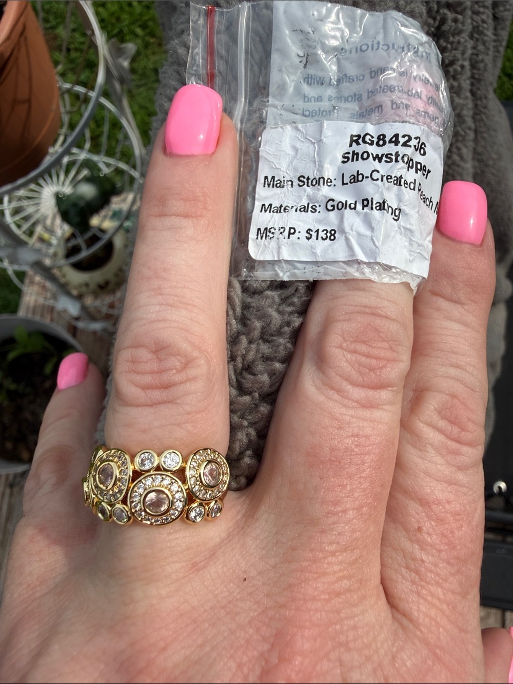 Gold-Plated Ring with Peach Lab-Created Stones